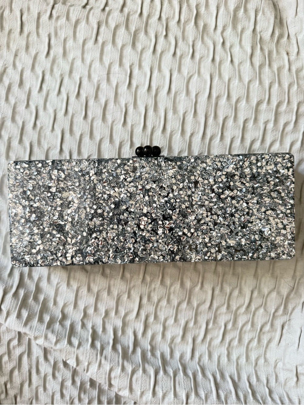 Edie Parker Silver Glitter Rectangular Clutch